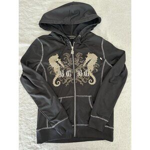 BCBG Maxazria Women's Size Small S Sweatshirt Full Zip Black Hoodie‎ Long Sleeve
